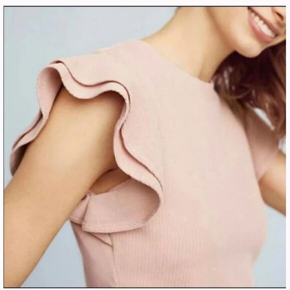 🚨 Anthropologie Deletta January Rose Flutter Sleeve Ribbed Top - Picture 3 of 12